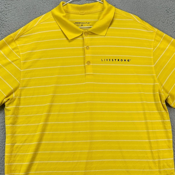 Nike Livestrong Mens Polo Shirt XL Dri-Fit Yellow Striped Golf Cycling Biking